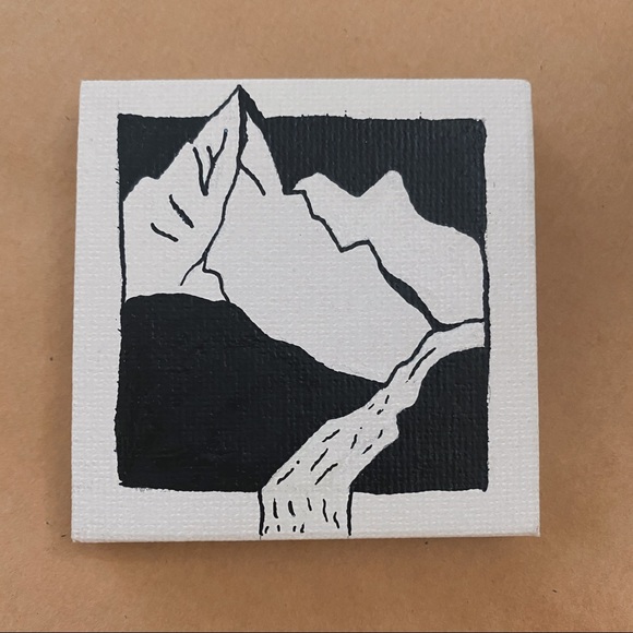 Mini Canvas Painting of Mountain with River - Picture 1 of 3